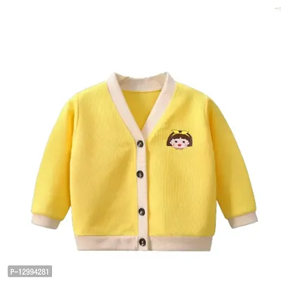 MOMISY Baby Boy & Girls Sweater Jacket Front Open Cardigan (2 to 3 Years, Yellow)-thumb0