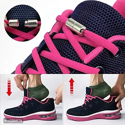 MOMISY No Tie Elastic Shoelaces, Semicircle Shoe Laces For Kids and Adult, Sneakers Shoelace Locks Laces Shoe Strings, Pink-thumb2