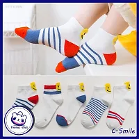 MOMISY 5 Pairs Baby Girl Boys Tube Socks Toddlers Infant Solid Color Boat Spring and Autumn Socks Stretch Baby Socks (SmileyStriped, 9 Year to 12 Year)-thumb1