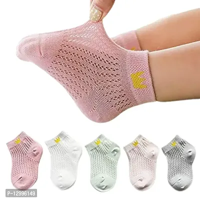 MOMISY 5 Pairs Baby Girl Boys Tube Socks Toddlers Infant Solid Color Boat Spring and Autumn Socks Stretch Baby Socks (ThinCrown, 1 year to 3 year)-thumb3