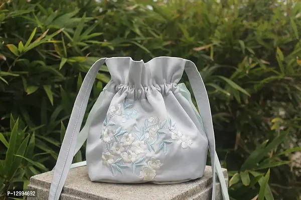 MOMISY Satin Clutch Drawstring Bag Polti Purse for Women and Girls Pull Belt Embroidery Han Clothing Bag Designer Ladies Purse Gift Handbag (Light Green)-thumb4