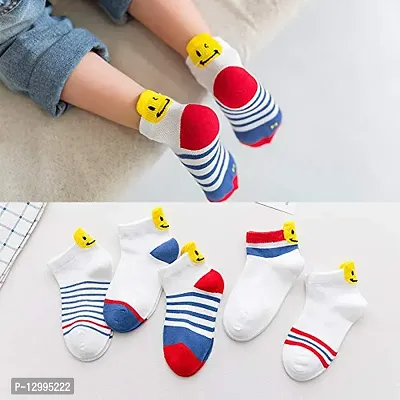 MOMISY 5 Pairs Baby Girl Boys Tube Socks Toddlers Infant Solid Color Boat Spring and Autumn Socks Stretch Baby Socks (SmileyStriped, 9 Year to 12 Year)-thumb5