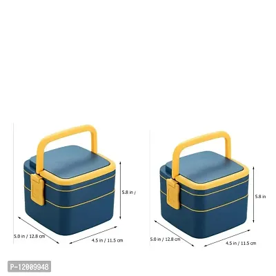 LUNCH BOX ndash; SNACK BOX lsquo;BENTO-BLUErsquo; SET OF 2 PIECES-- WITH 2 BIG COMPARTMENT, SPOON-PUSH LOCK  HANDLE, LUNCH BOX FOR IDEAL RETURN GIFT LUNCHBOX FOR SCHOOL KIDS  CHARITY DONATION, OFFICE LUNCH BOX