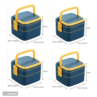 LUNCH BOX ndash; SNACK BOX lsquo;BENTO-BLUErsquo; SET OF 4 PIECES-- WITH 2 BIG COMPARTMENT, SPOON-PUSH LOCK  HANDLE, LUNCH BOX FOR IDEAL RETURN GIFT LUNCHBOX FOR SCHOOL KIDS  CHARITY DONATION, OFFICE LUNCH BOX-thumb0