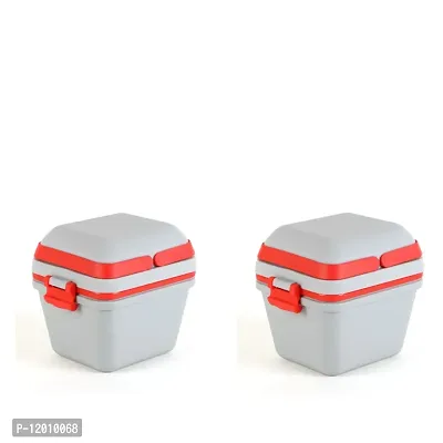 LUNCH BOX 2 PIECE SET OF THE-GREY WITH 3 BIG COMPARTMENT, SPOON-PUSH LOCK  HANDLE, LUNCH BOX FOR IDEAL RETURN GIFT, LUNCHBOX FOR SCHOOL KIDS  CHARITY DONATION, OFFICE LUNCH BOX, SNACK BOX