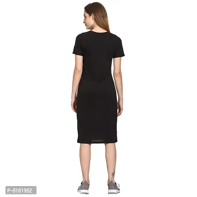 ROARERS Women Black Bodycon Knee Length Half Sleeves Cotton Dress-thumb2