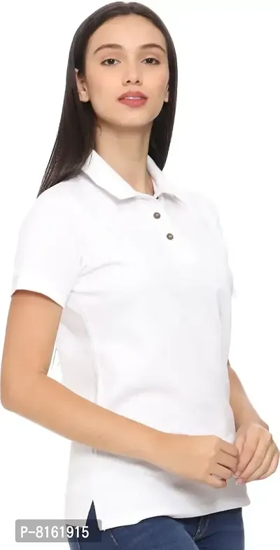 ROARERS Women Polo Neck White Pique Half Sleevess Cotton T-Shirt-thumb4