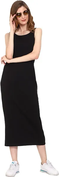 ROARERS Women Maxi Length Sleeveless Cotton Black Dress-thumb2