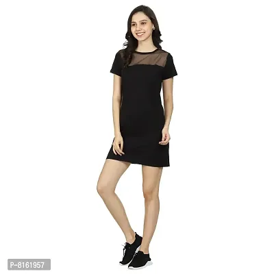 ROARERS Women Black Cotton NET Fabric Sleeves Bodycon Dress-thumb2
