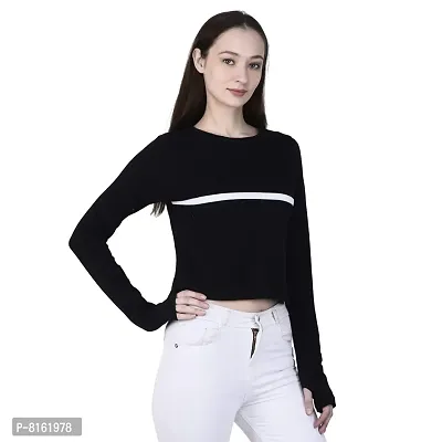 Women Thumbhole Round Neck Crop Top-thumb2