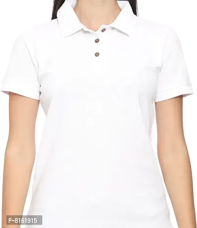ROARERS Women Polo Neck White Pique Half Sleevess Cotton T-Shirt-thumb5