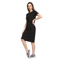 ROARERS Women Black Bodycon Knee Length Half Sleeves Cotton Dress-thumb2