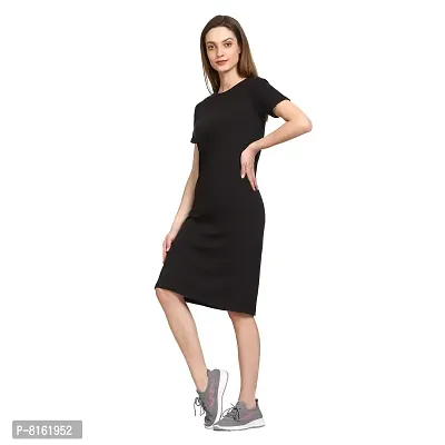 ROARERS Women Black Bodycon Knee Length Half Sleeves Cotton Dress-thumb3