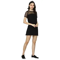 ROARERS Women Black NET Sleeves Cotton Tshirt Bodycon Trending Dress-thumb2