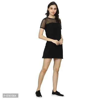 ROARERS Women Black NET Sleeves Cotton Tshirt Bodycon Trending Dress-thumb3