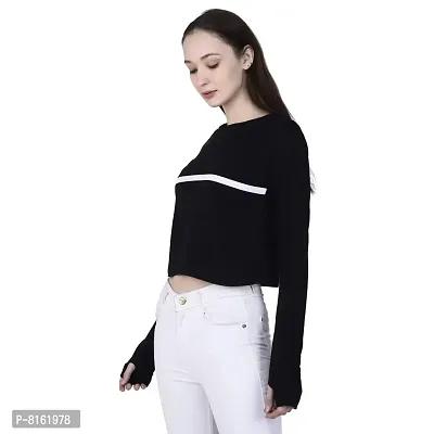 Women Thumbhole Round Neck Crop Top-thumb0