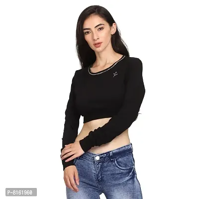 ROARERS Cotton Handwork Crop Top for Girls (XS) Black-thumb3