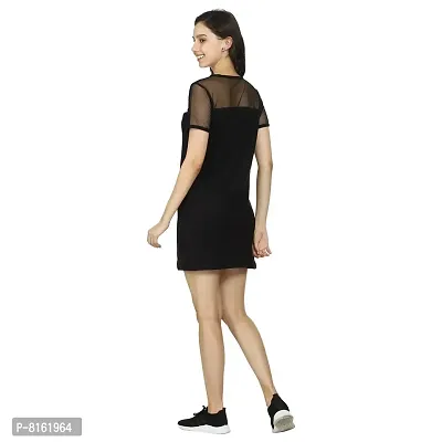 ROARERS Women Black NET Sleeves Cotton Tshirt Bodycon Trending Dress-thumb5
