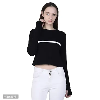 Women Thumbhole Round Neck Crop Top-thumb5