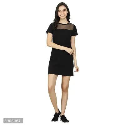 ROARERS Women Black Cotton NET Fabric Sleeves Bodycon Dress