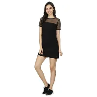 ROARERS Women Black NET Sleeves Cotton Tshirt Bodycon Trending Dress-thumb1