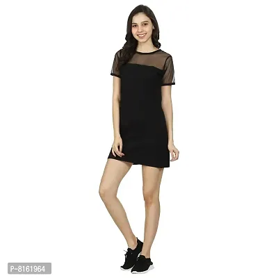 ROARERS Women Black NET Sleeves Cotton Tshirt Bodycon Trending Dress-thumb2