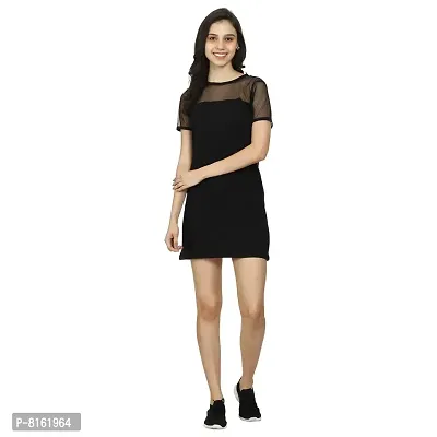 ROARERS Women Black NET Sleeves Cotton Tshirt Bodycon Trending Dress-thumb0