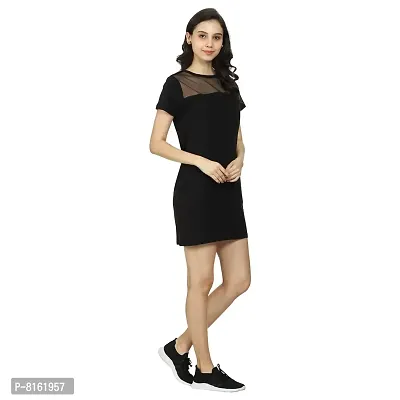 ROARERS Women Black Cotton NET Fabric Sleeves Bodycon Dress-thumb3