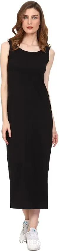ROARERS Women Maxi Length Sleeveless Cotton Black Dress-thumb0