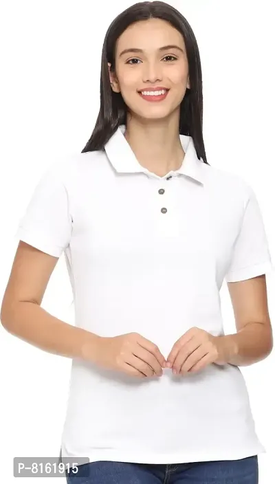 ROARERS Women Polo Neck White Pique Half Sleevess Cotton T-Shirt-thumb0