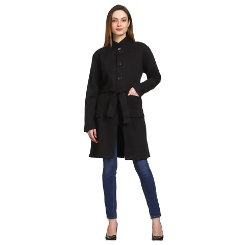Solid Long Trench Coat for Women