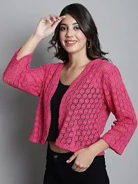 Women? Self Design Lace Regular Front Open Shrug (FM-SHRG-13_N) Fuchia-thumb3