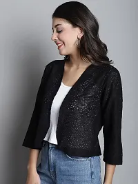 Women? Self Design Lace Regular Front Open Shrug (FM-SHRG-18_N) Black-thumb3