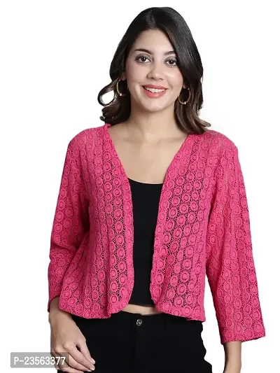 Women? Self Design Lace Regular Front Open Shrug (FM-SHRG-13_N) Fuchia-thumb0