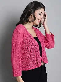 Women? Self Design Lace Regular Front Open Shrug (FM-SHRG-13_N) Fuchia-thumb4