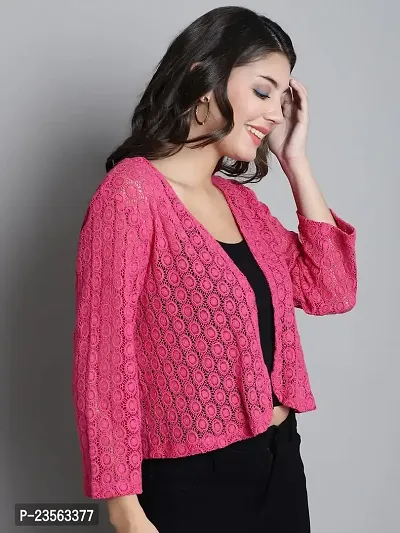 Women? Self Design Lace Regular Front Open Shrug (FM-SHRG-13_N) Fuchia-thumb5