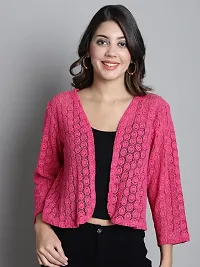 Women? Self Design Lace Regular Front Open Shrug (FM-SHRG-13_N) Fuchia-thumb1