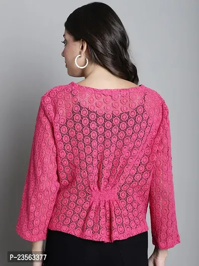 Women? Self Design Lace Regular Front Open Shrug (FM-SHRG-13_N) Fuchia-thumb3