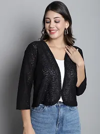 Women? Self Design Lace Regular Front Open Shrug (FM-SHRG-18_N) Black-thumb2