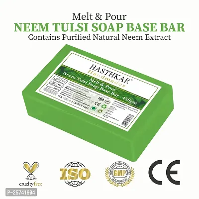 Hasthkar Handmades Soap Base Bar For Soap Making Neem Tulsi Melt  Pour Clear Transparent 100% Glycerine Soap base | SLS  SLES Paraben Free | 450Gm (Pack of 2)-thumb3