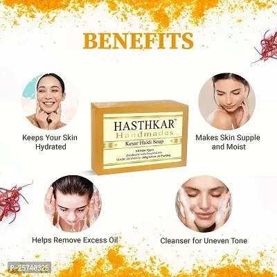 byPureNaturals Hasthkar Handmades India Kesar Haldi Soap and Neem Tulsi Leaf Natural Herbal Soap (2x2 Gift Combo)-thumb3