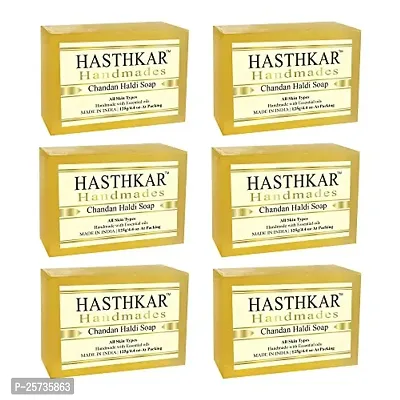 Hasthkar Handmades Glycerine Chandan haldi Soap 125gm pack of 6