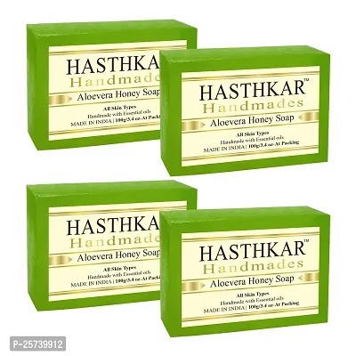 byPureNaturals Hasthkar Handmades Aloevera Honey Handmade Natural Herbal Soap 100gm (Pack of 4)