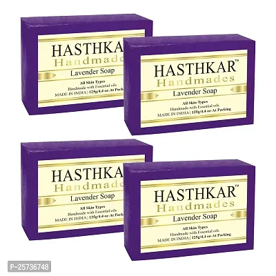 Hasthkar Handmades Glycerine Natural Lavender Soap Bathing Bar, For Skin Moisturisation, Ideal For All Skin Types 125gm Men  Women Pack of 4