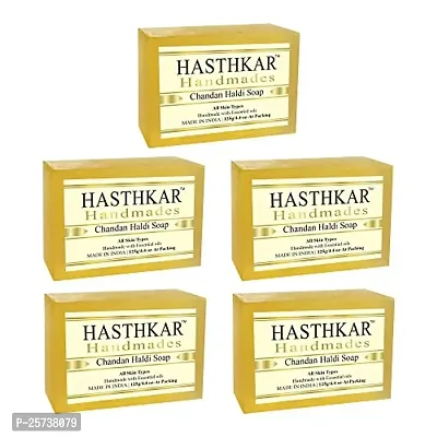 Hasthkar Handmades Glycerine Chandan haldi Soap 125gm pack of 5