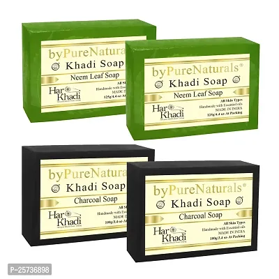 byPureNaturals Hasthkar Handmades India Handmade Natural Charcoal Soap and Neem Tulsi Leaf Soap (2x2 Gift Combo)-thumb0