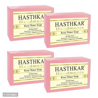 byPureNaturals Hasthkar Handmades Handmade Natural Herbal Rose Water Soap 125gm (Pack of 4)