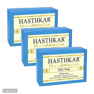 byPureNaturals Hasthkar Handmades Glycerine Mint Soap 125gm for Men  Women Pack of 3-thumb0