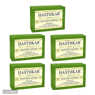 Hasthkar Handmades Glycerine Neem tulsi leaf Soap 100gm pack of 5