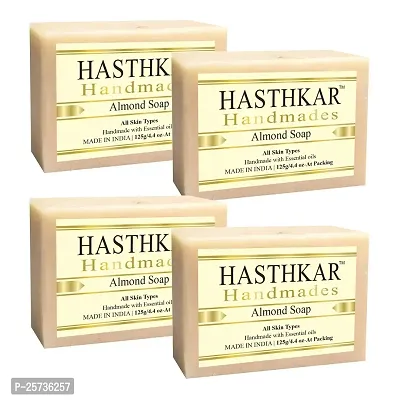 Hasthkar Handmades Glycerine Natural Almond Soap Bathing Bar, For Skin Moisturisation, Ideal For All Skin Types 125gm Men  Women Pack of 4